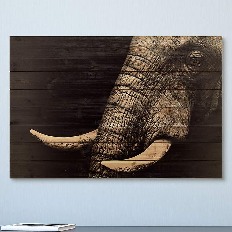 Image 1 Elephant 45"W Rectangular Giclee Print Solid Wood Wall Art