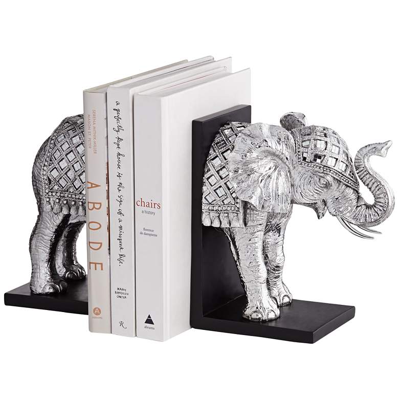 Image 2 Elephant 9 1/4" High Silver Book Ends