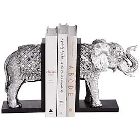 Image4 of Elephant 9 1/4" High Silver Book Ends more views