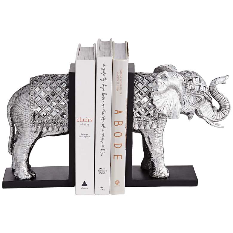 Elephant 9 1/4&quot; High Silver Book Ends more views