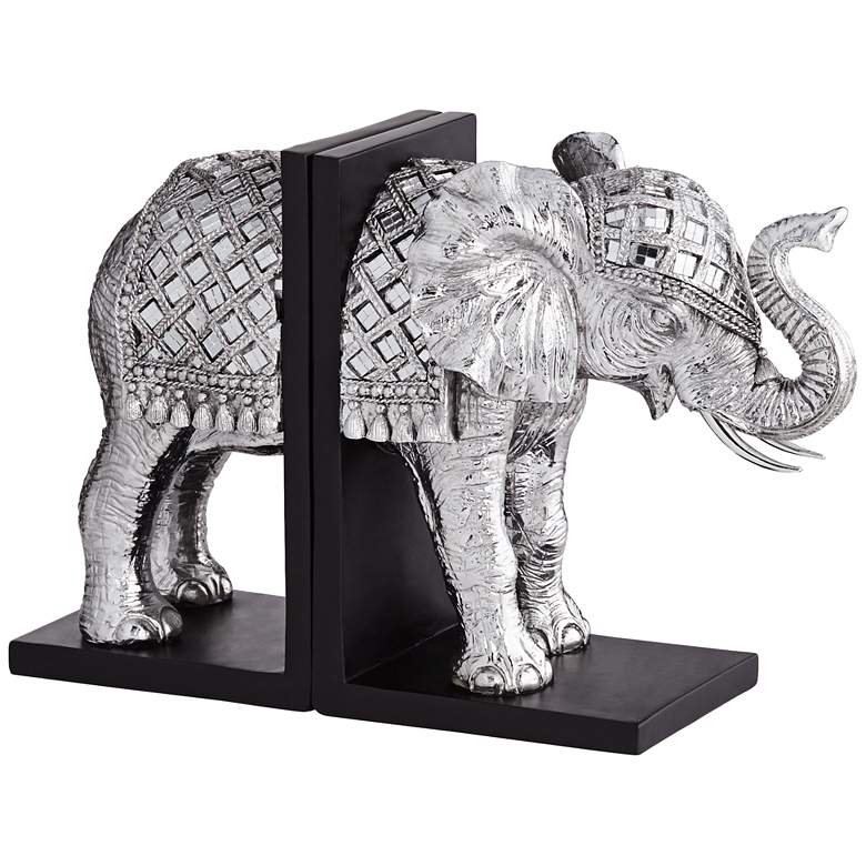 Image 5 Elephant 9 1/4 inch High Silver Book Ends more views