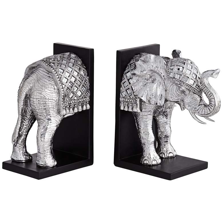 Elephant 9 1/4&quot; High Silver Book Ends more views