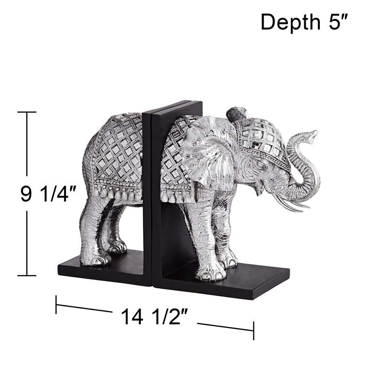 Image 7 Elephant 9 1/4" High Silver Book Ends more views
