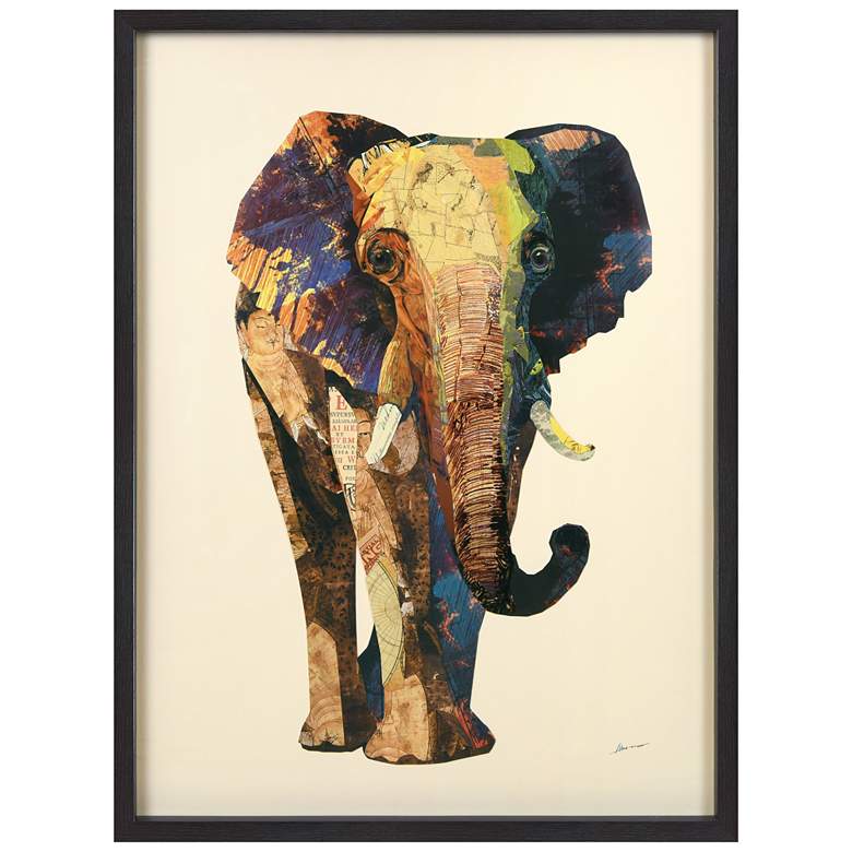 Image 1 Elephant" dimensional collage, under glass & a shadow box frame
