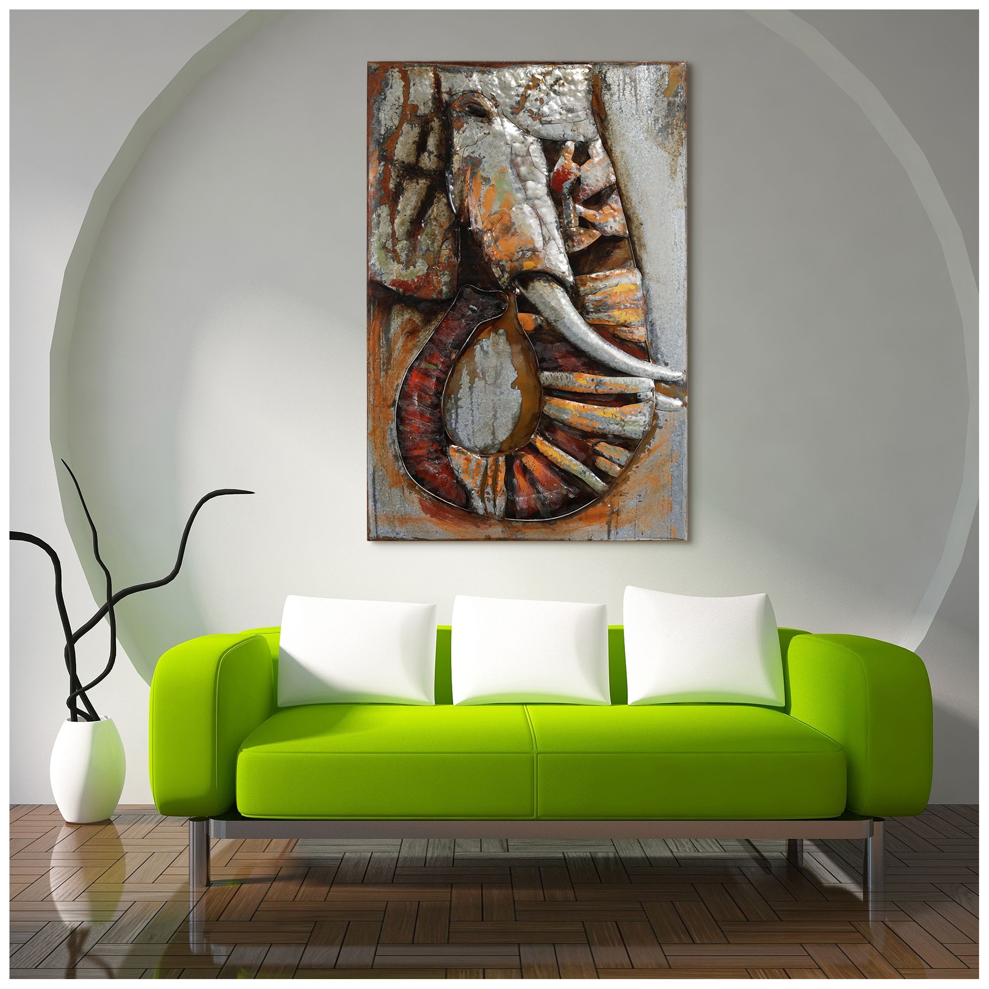 Image 3 Elephant" Mixed Media Iron Hand Painted Dimensional Wall Art more views