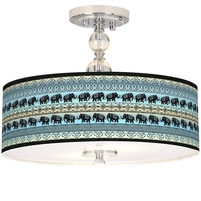 Image 1 Elephant March Giclee 16" Wide Semi-Flush Ceiling Light