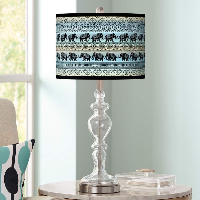 Image 1 Elephant March Giclee Apothecary Clear Glass Table Lamp