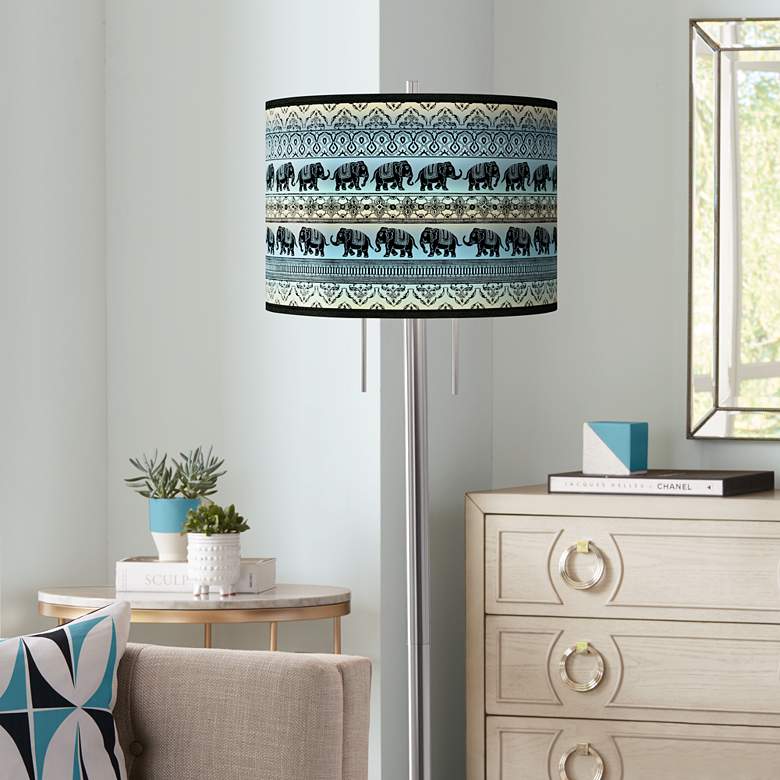 Image 1 Elephant March Giclee Brushed Nickel Garth Floor Lamp