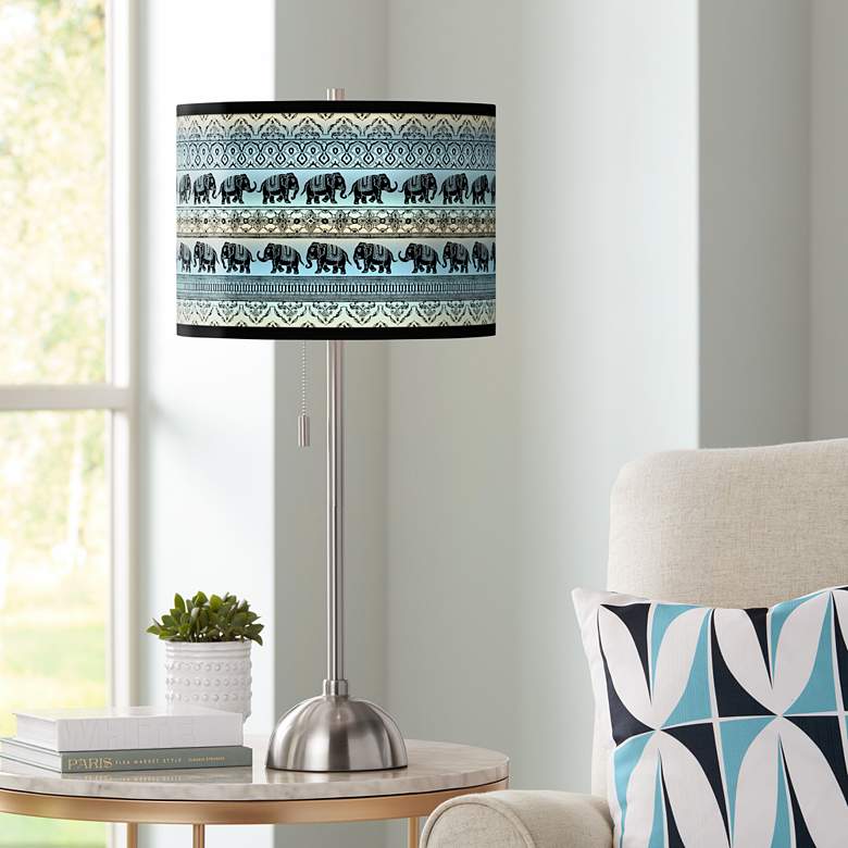 Image 1 Elephant March Giclee Brushed Nickel Table Lamp