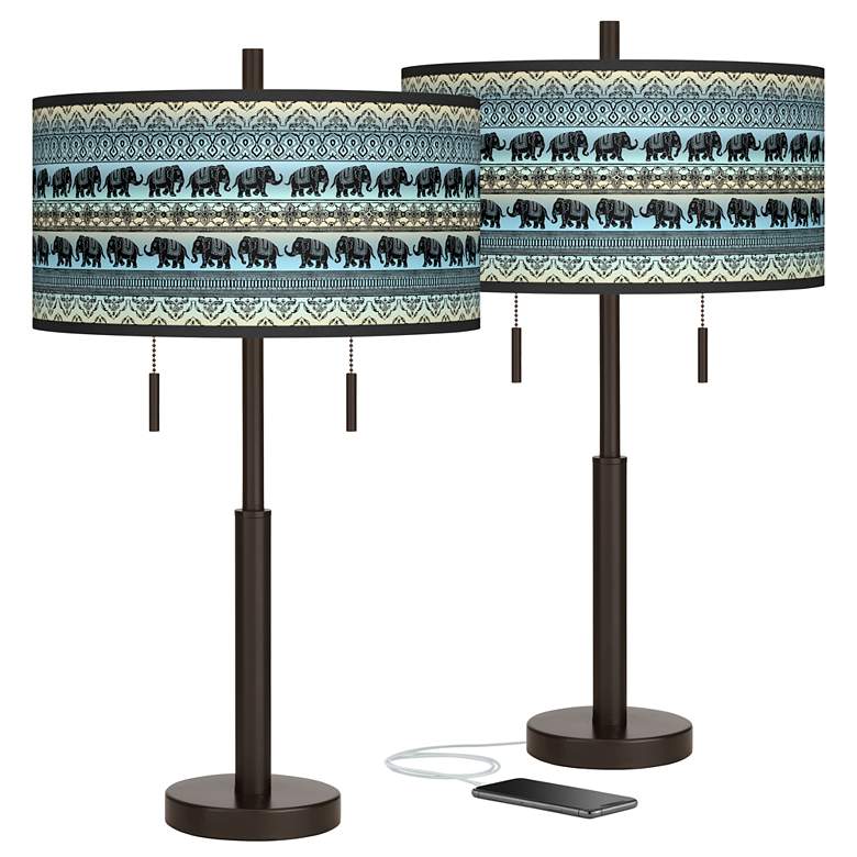 Image 1 Elephant March Robbie Bronze USB Table Lamps Set of 2