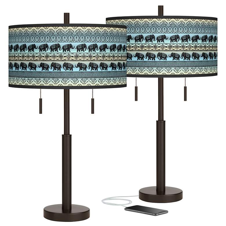 Image 1 Elephant March Robbie Bronze USB Table Lamps Set of 2