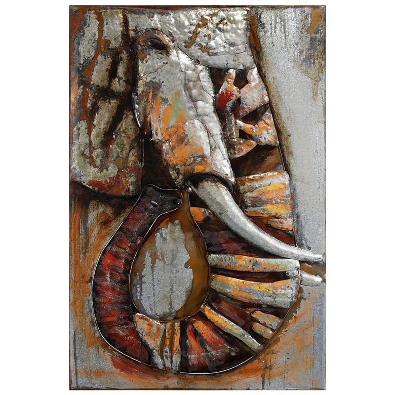 Image 1 Elephant" Mixed Media Iron Hand Painted Dimensional Wall Art