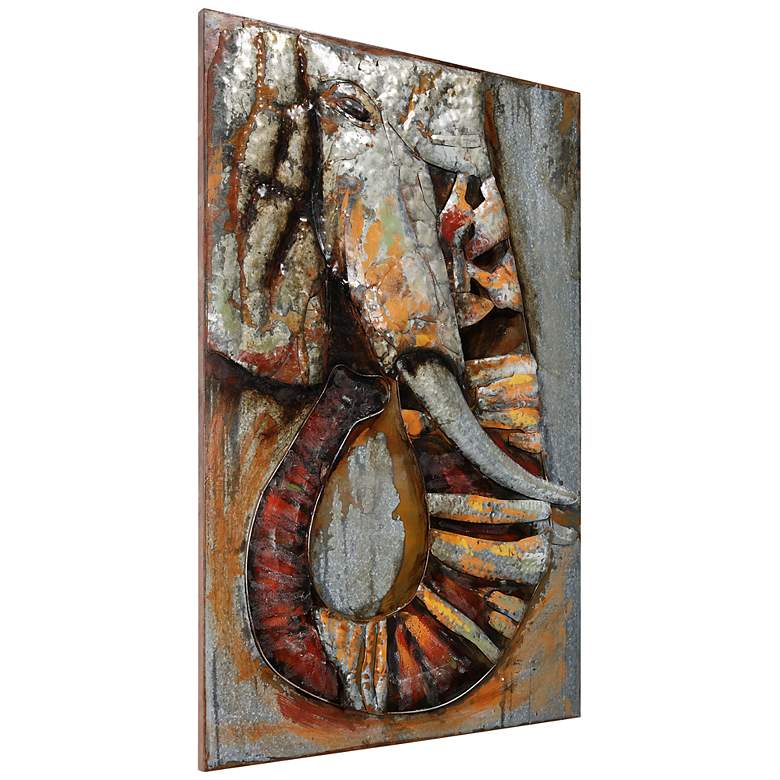 Image 2 Elephant" Mixed Media Iron Hand Painted Dimensional Wall Art more views