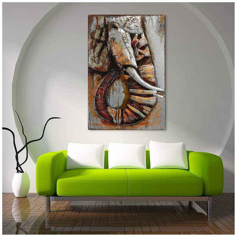 Image 3 Elephant" Mixed Media Iron Hand Painted Dimensional Wall Art more views