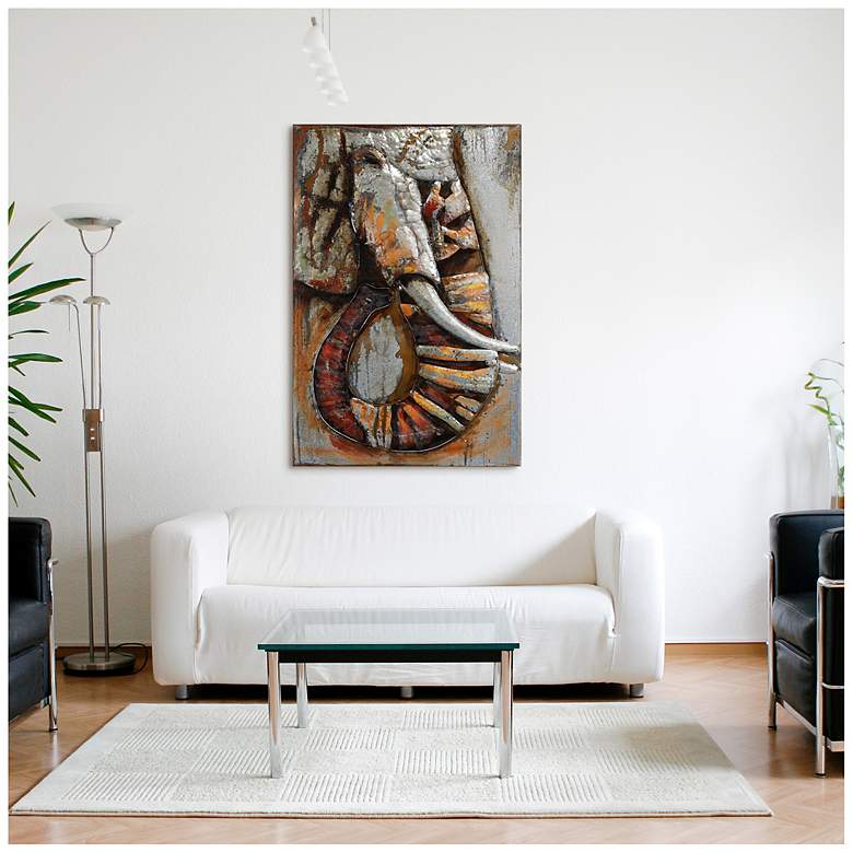 Image 4 Elephant" Mixed Media Iron Hand Painted Dimensional Wall Art more views