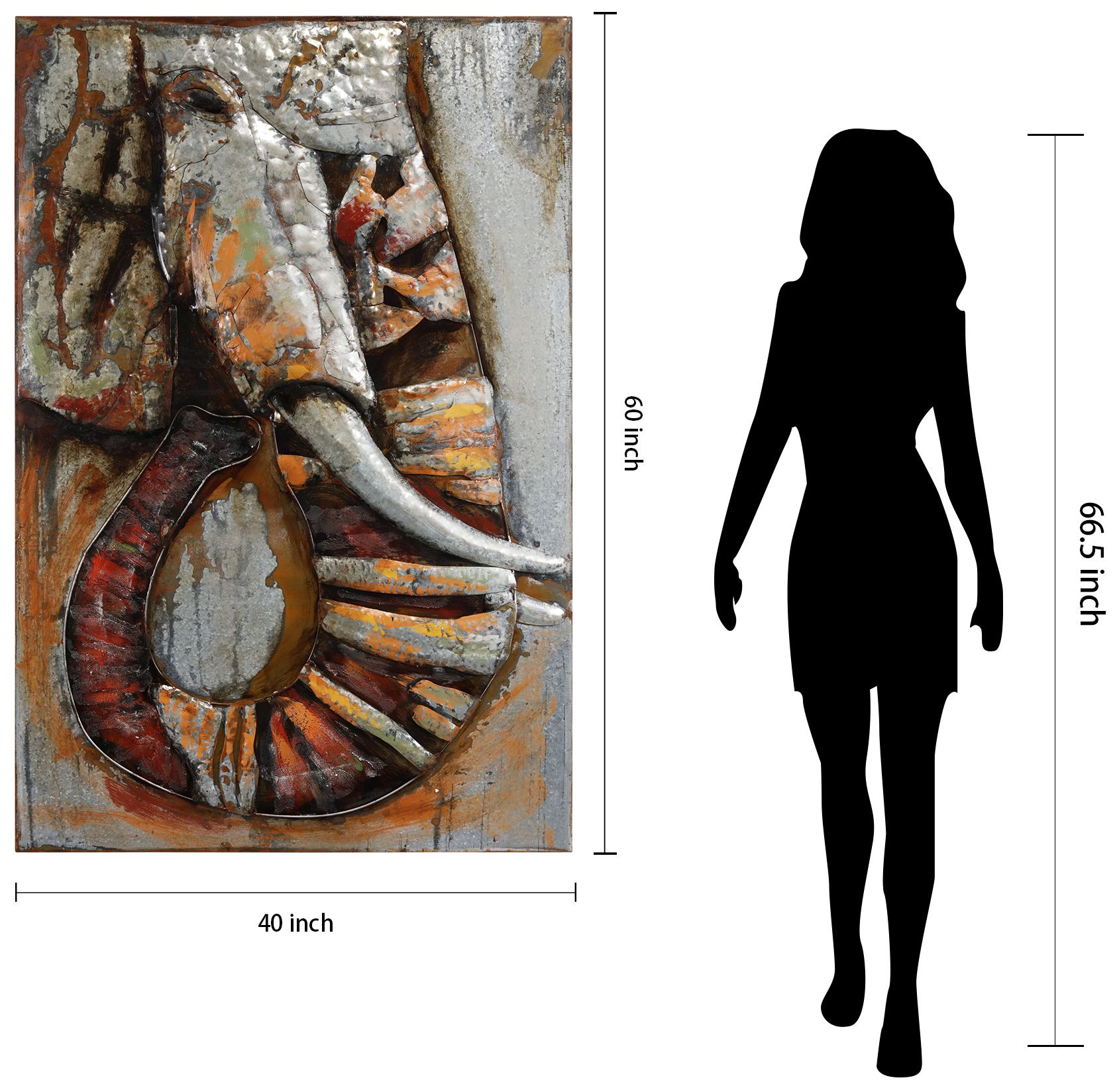 Elephant" Mixed Media Iron Hand Painted Dimensional Wall Art