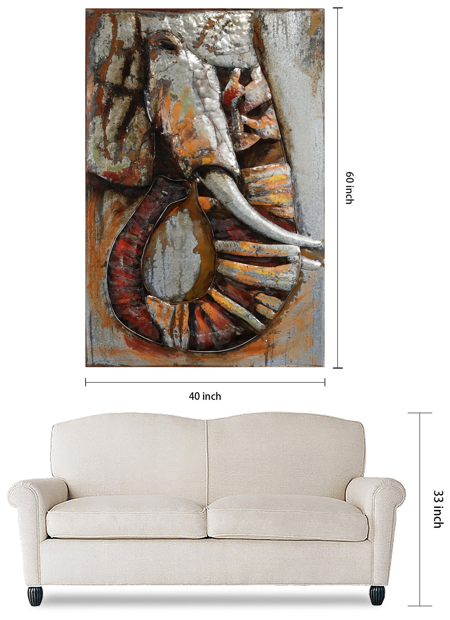 Elephant" Mixed Media Iron Hand Painted Dimensional Wall Art