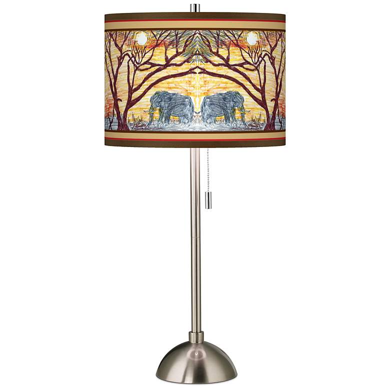 Image 1 Elephant Tree Giclee Brushed Steel Table Lamp