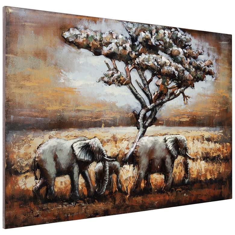 Image 5 Elephants 48 inch Wide Mixed Media Metal Dimensional Wall Art more views