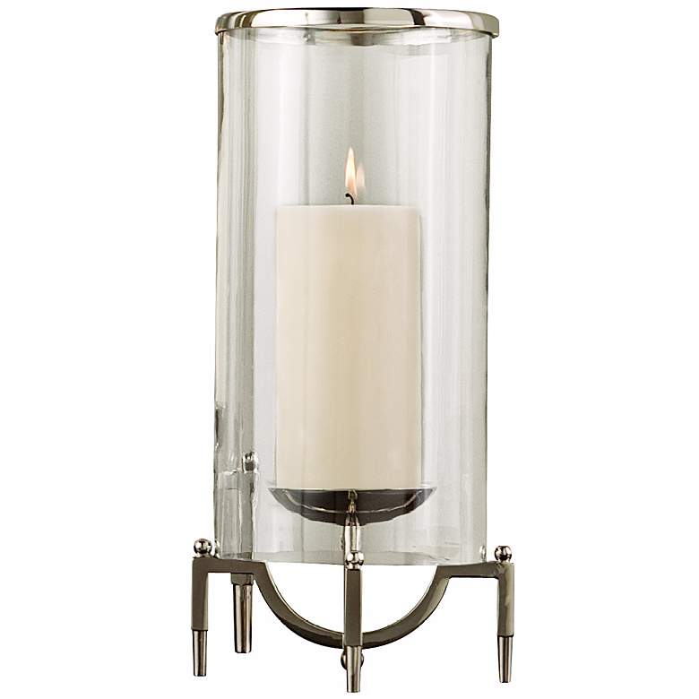 Image 1 Elevated 13 3/4 inch High Glass Pillar Hurricane Candle Holder