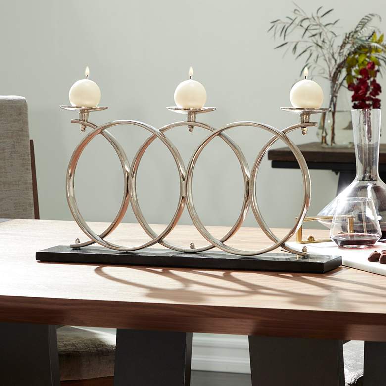 Image 1 Elevated Looped Silver Metal 3 Pillar Candle Holder