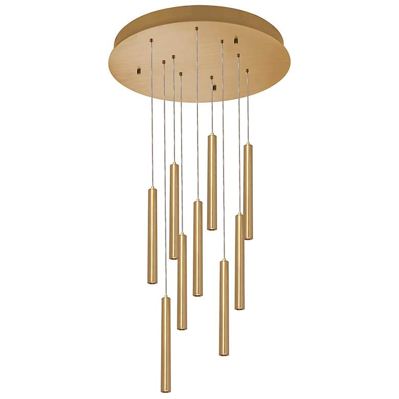 Image 1 Eli 24" 9 Light Round Satin Brass LED Pendant