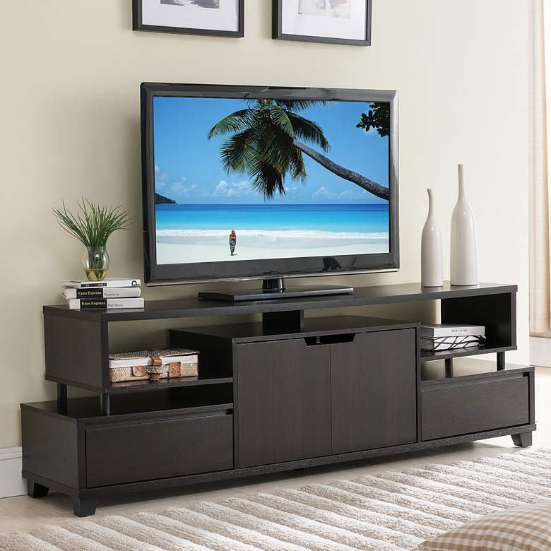 Image 1 Eliana 70 3/4" Wide Cappuccino Wood 2-Drawer TV Stand