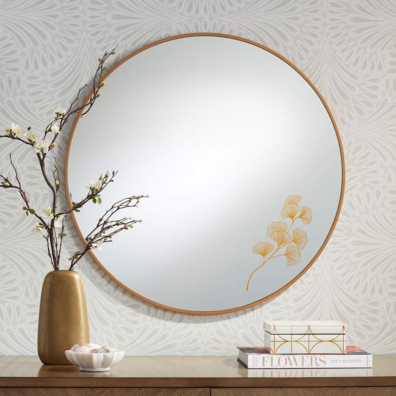Image 1 Eliana Gold 31 1/2 inch Round Flower Etch Wall Mirror