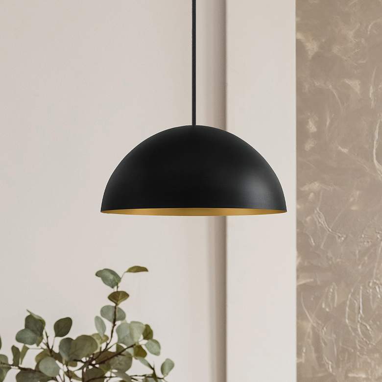 Image 1 Elias 13.75" Wide Dome Matte Black And Gold Pendant