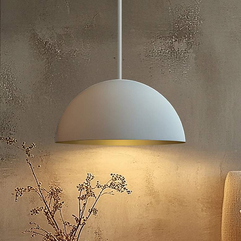 Image 1 Elias 13.75" Wide Matte White And Champagne Dome Pendant