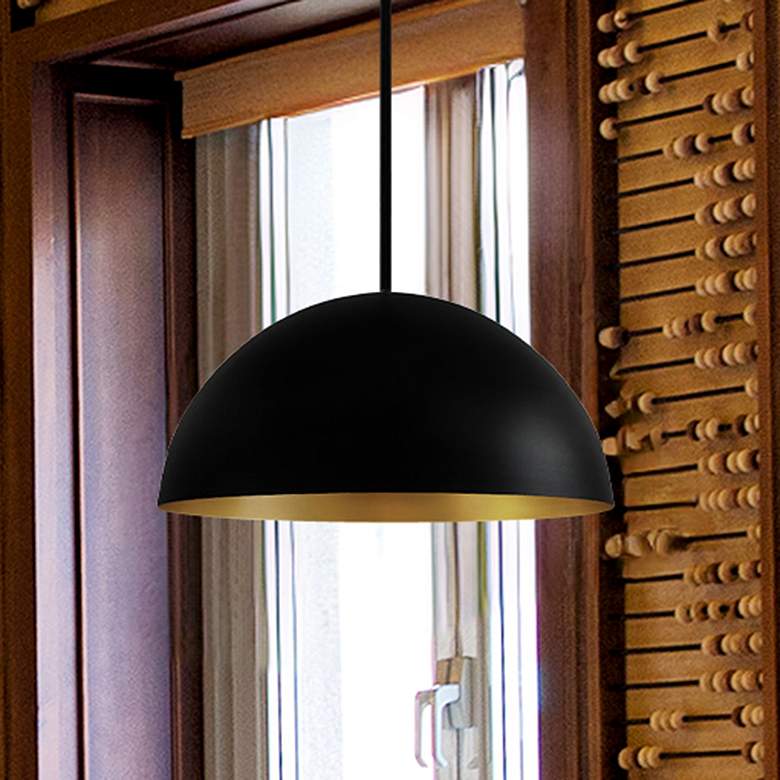 Image 1 Elias 17.75" Wide 3-Light Dome Matte Black And Gold Pendant