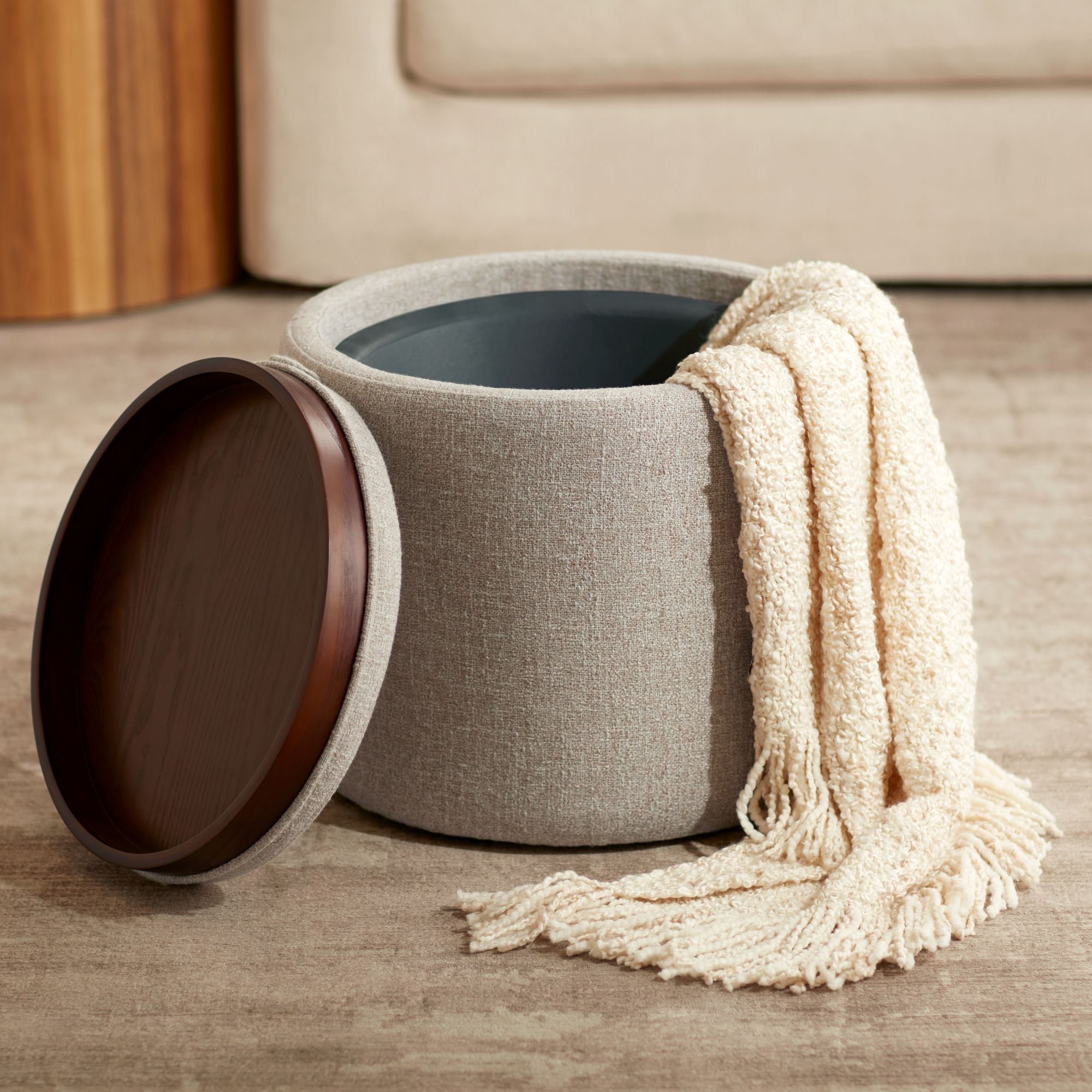 Elias 18" High Nathan Ginger Storage Ottoman with Reversible Tray in scene