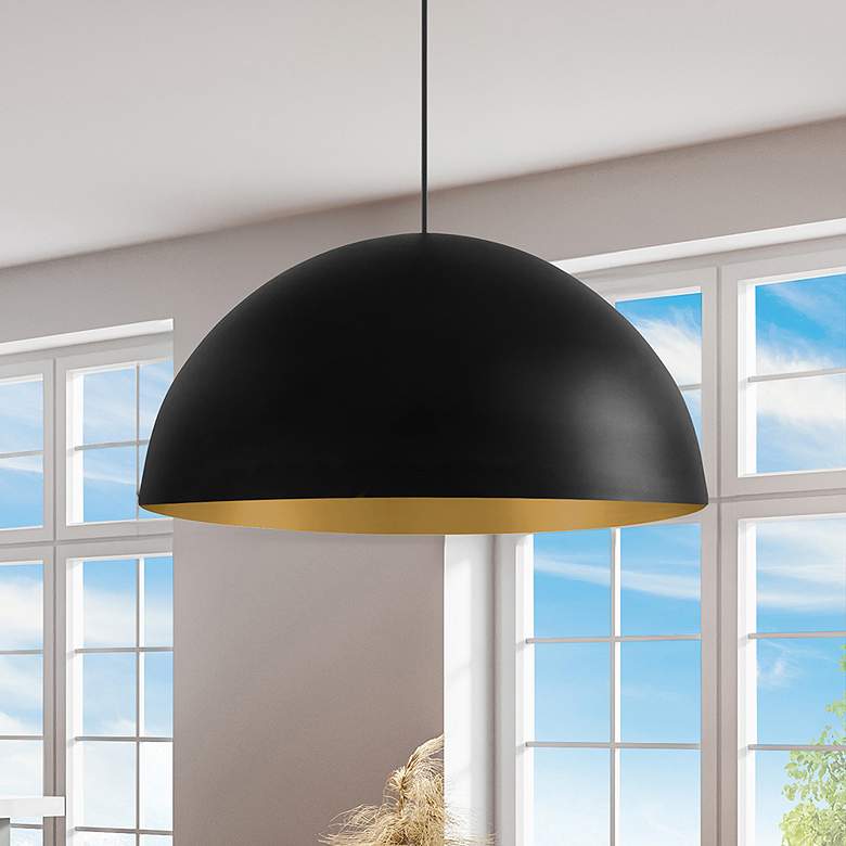 Image 1 Elias 31.5" Wide 6-Light Dome Matte Black And Gold Pendant