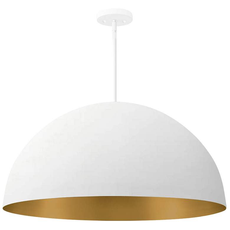 Image 2 Elias 31.5" Wide 6 Light Matte White And Champagne Dome Pendant