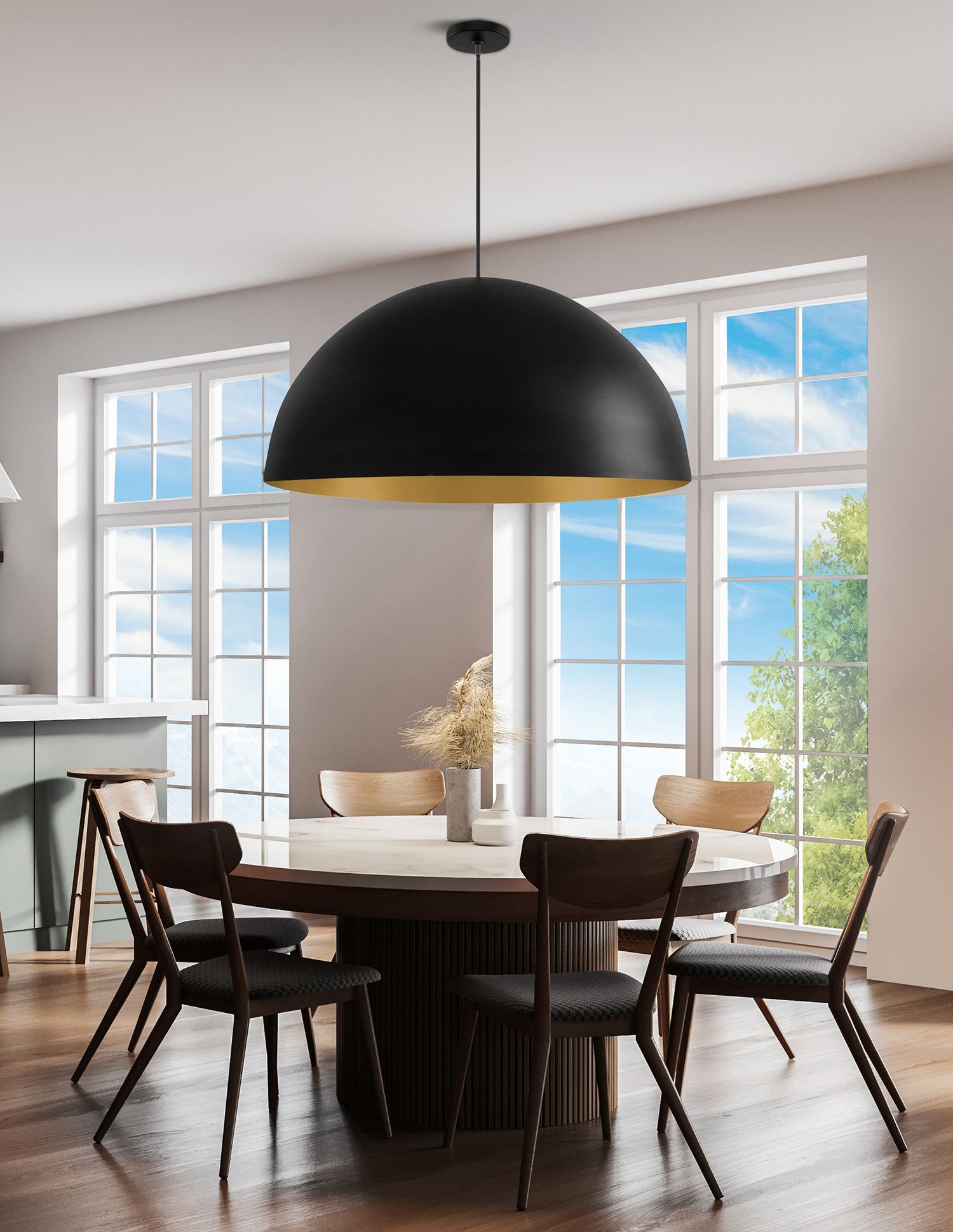 Image 3 Elias 31 1/2"W Matte Black and Champagne Gold Pendant Light more views