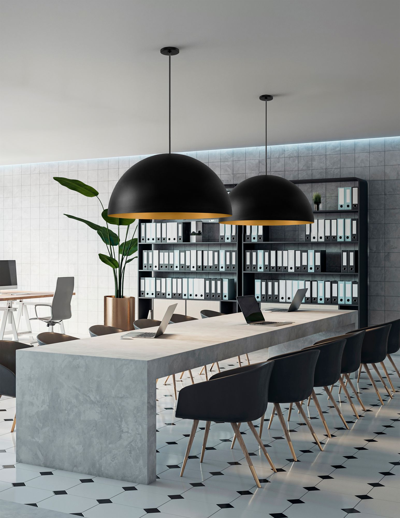 Image 4 Elias 31 1/2"W Matte Black and Champagne Gold Pendant Light more views