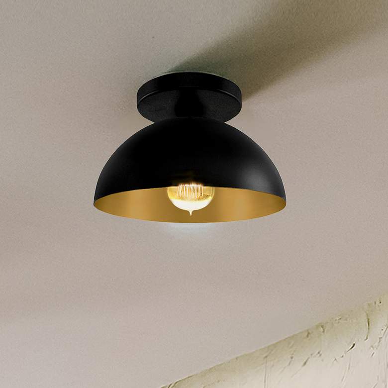Image 1 Elias 9" Wide Dome Carbon Matte Black And Gold Semi-Flush