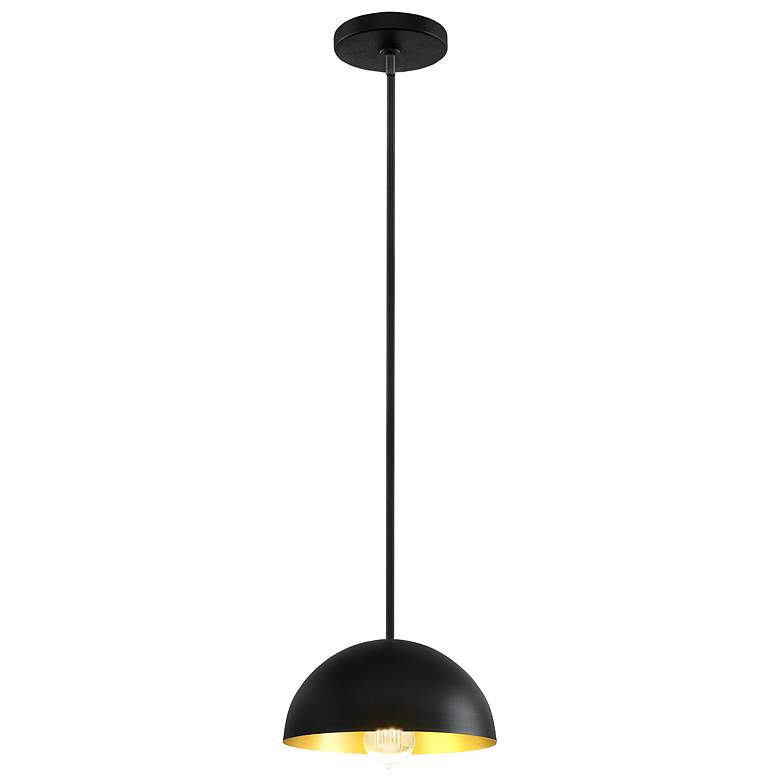 Image 2 Elias 9" Wide Dome Matte Black And Gold Pendant