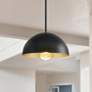 1_Elias 9" Wide Dome Matte Black And Gold Pendant