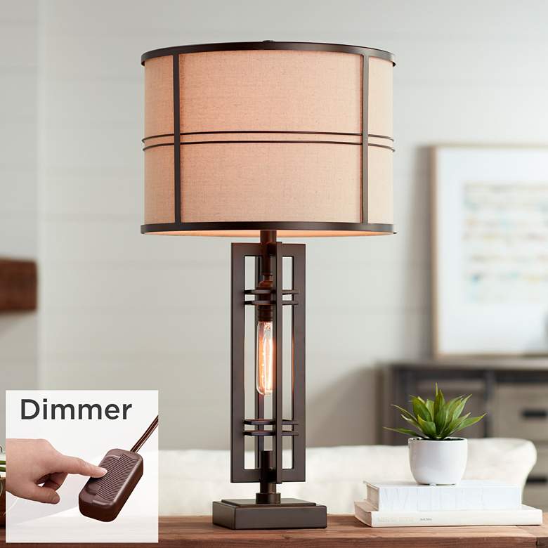 Image 1 Elias Oil-Rubbed Bronze Night Light Lamp with Table Top Dimmer