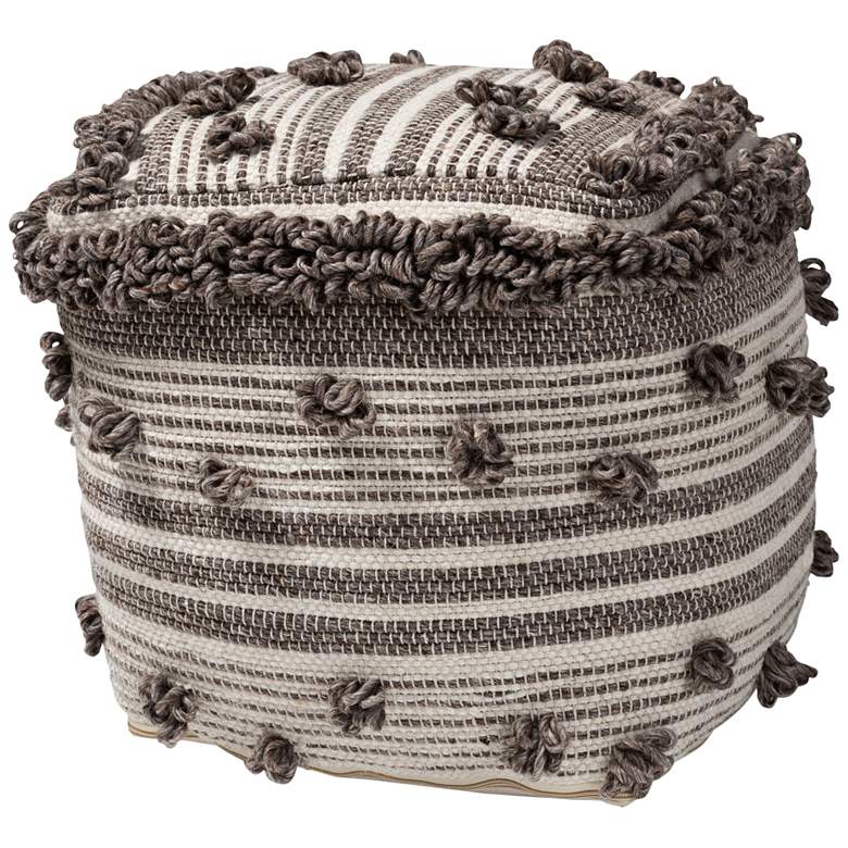 Image 2 Eligah Ivory and Brown Moroccan Inspired Pouf Ottoman