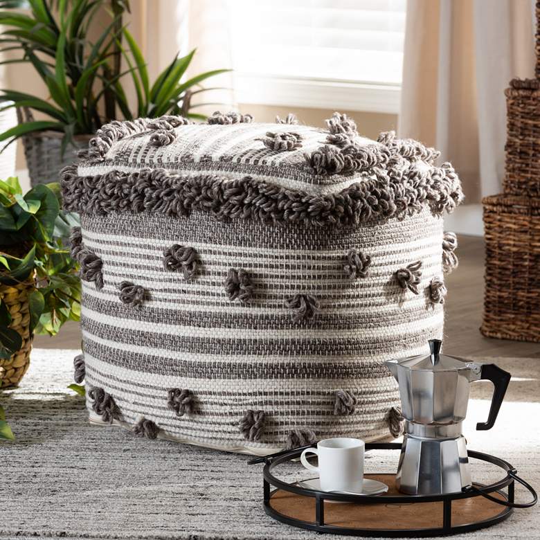 Image 1 Eligah Ivory and Brown Moroccan Inspired Pouf Ottoman
