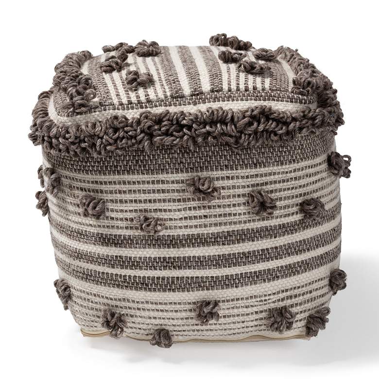 Image 3 Eligah Ivory and Brown Moroccan Inspired Pouf Ottoman more views