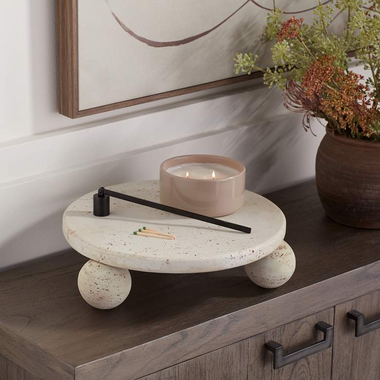 Image 1 Elin 8 3/4" Wide Round Stone Decorative Tray Matte Cream