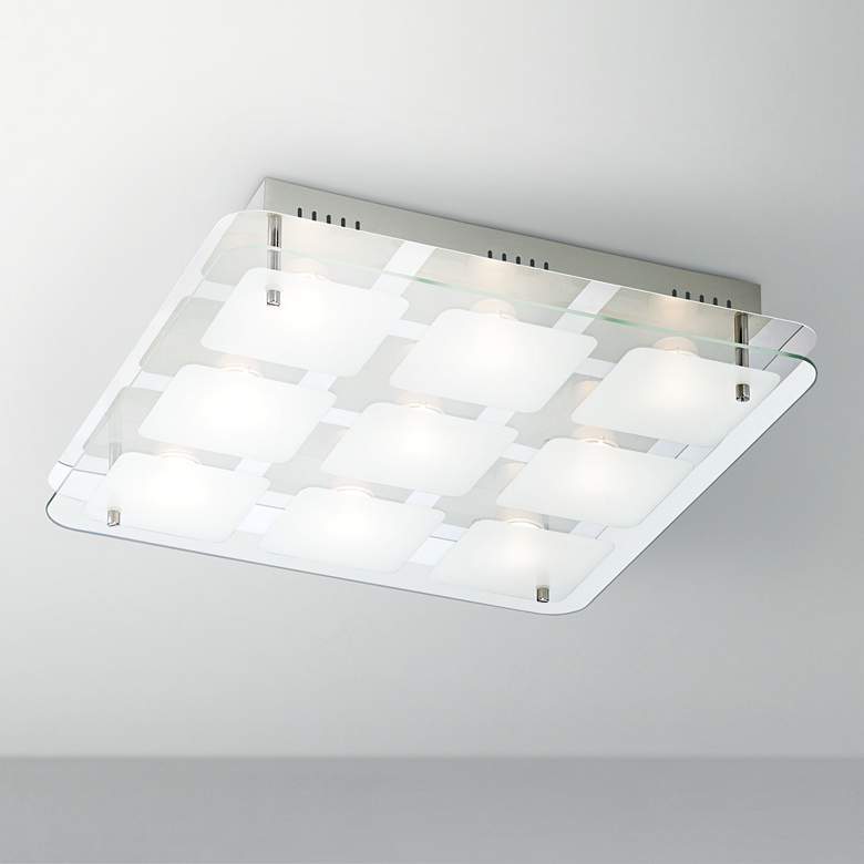 Image 1 Elin Chrome 15 inch Square Frosted Glass LED Ceiling Light
