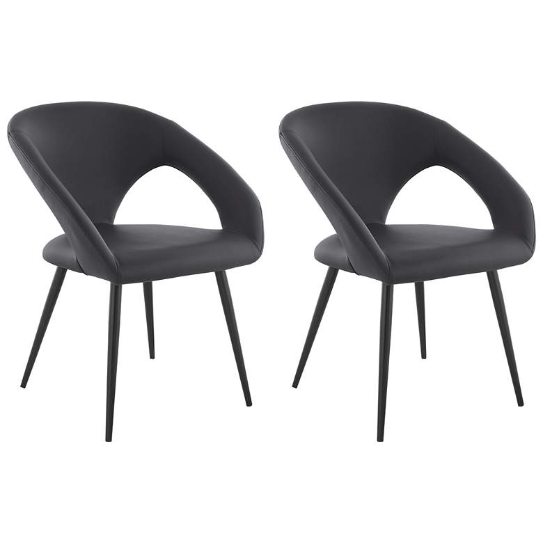 Image 1 Elin Set of 2 Dining Chairs in Gray Faux Leather and Black Metal