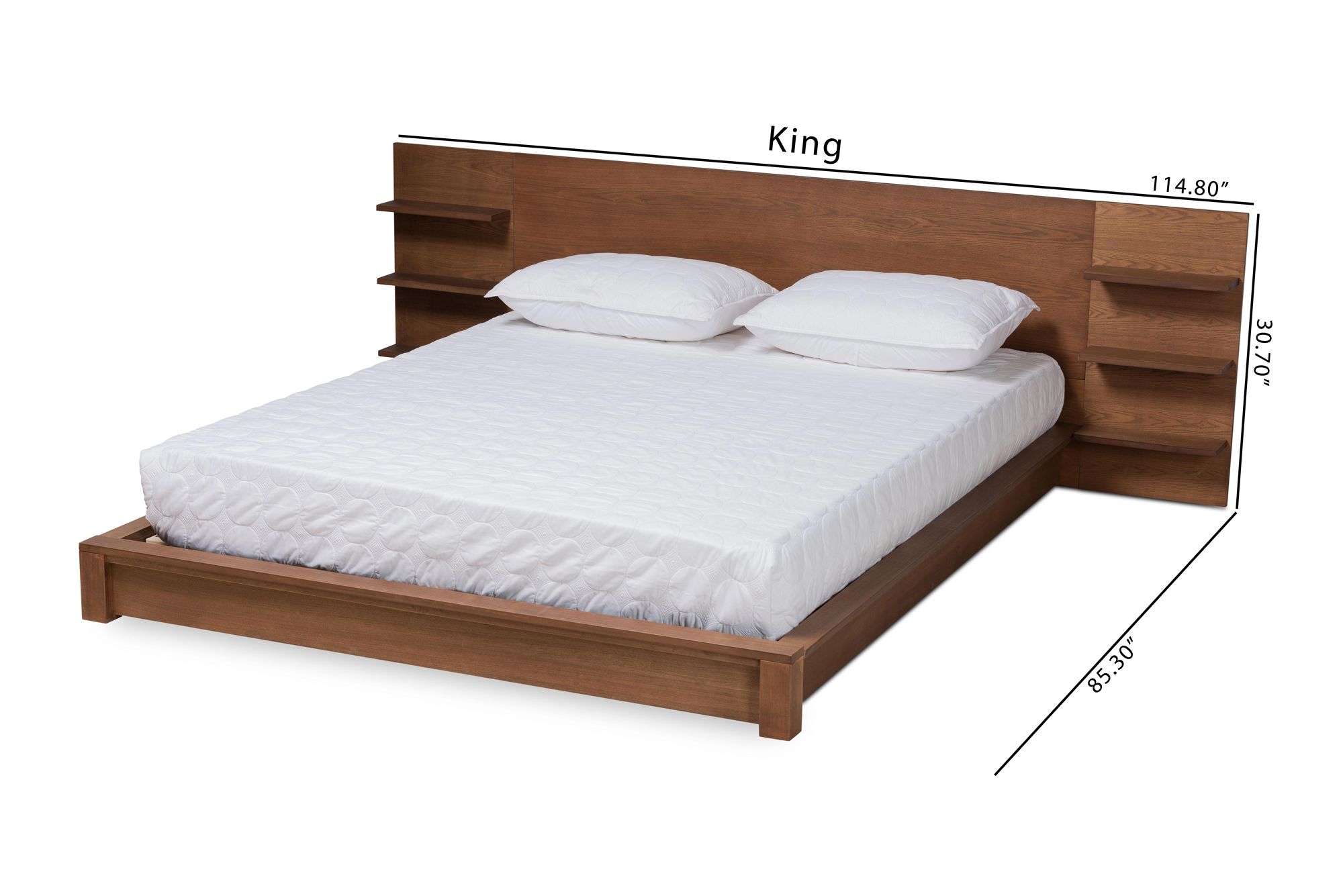 Elina Walnut Brown King Platform Storage Bed with Shelves in scene