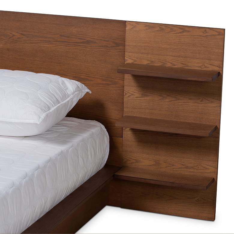 Image 3 Elina Walnut Brown Queen Platform Storage Bed with Shelves more views