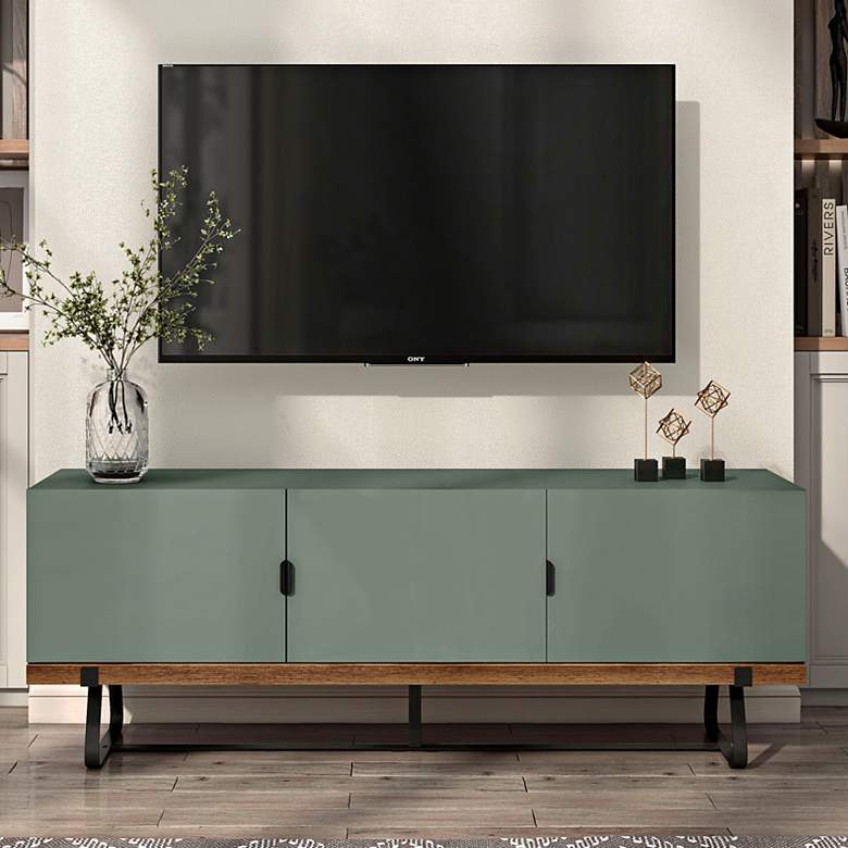 Image 1 Eliot 60" Wide Sage Green Wood 3-Door TV Stand