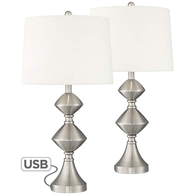 Image 1 Eliot Brushed Nickel Modern USB Table Lamps Set of 2